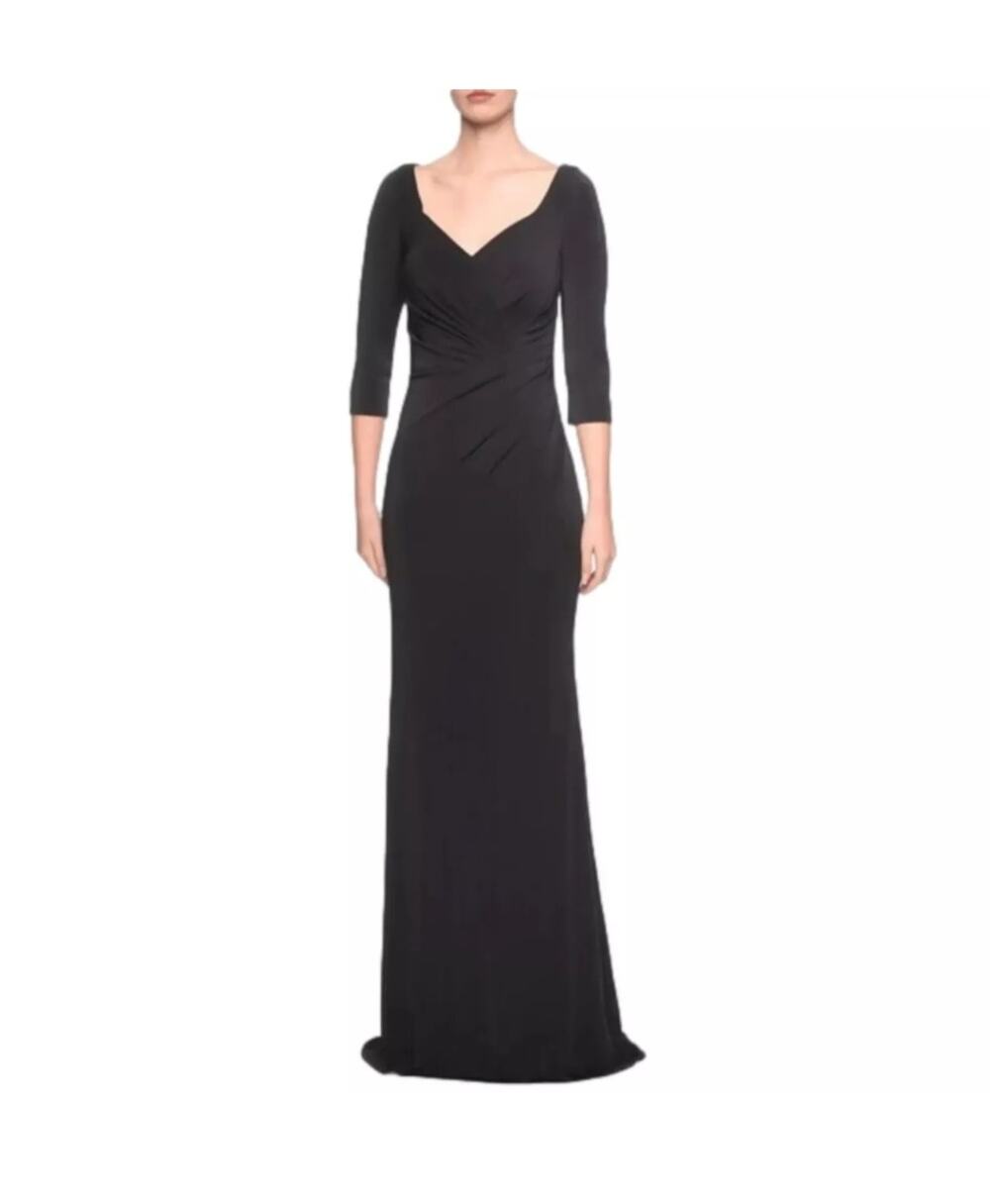 Woman's LA Femme Curve Black Faux Wrap 3/4 Sleeve Evening Gown Size 20 (a21)